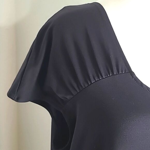 Jockey Solid Black Midi-Dress with Cap Sleeves & Pintuck at Shoulders, Size XL - Picture 3 of 8